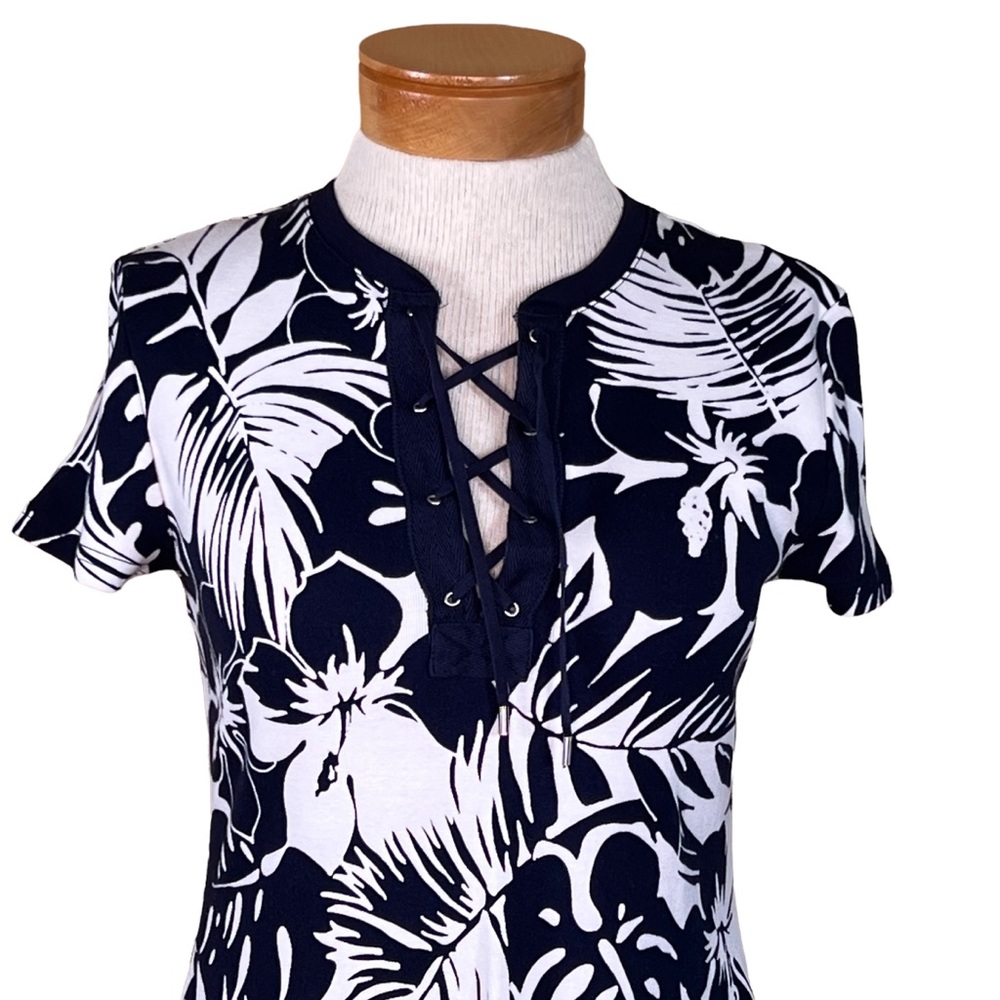 Chaps Navy & White Tropical Print Cotton T-Shirt Dress Size M, fits Smal… - Picture 2 of 12